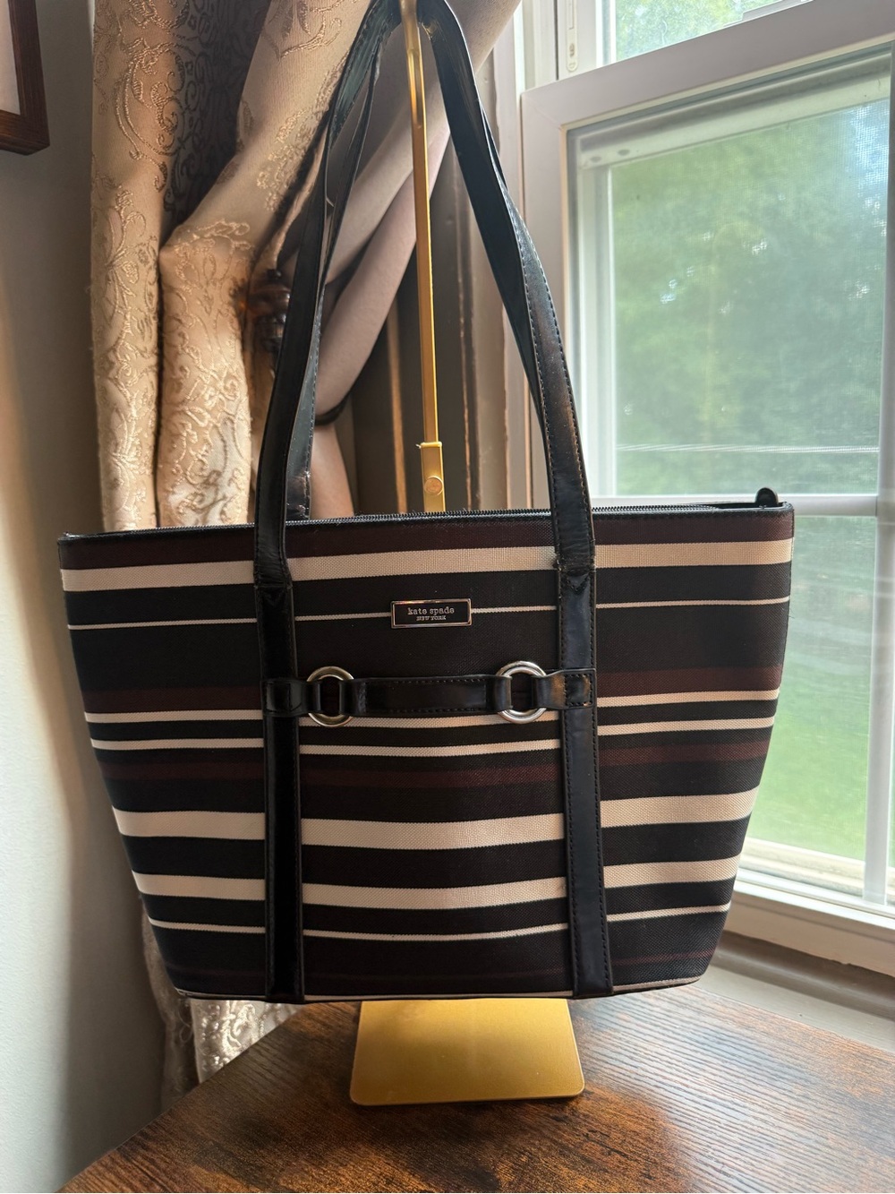 kate spade Black, Brown & Cream Striped Tote